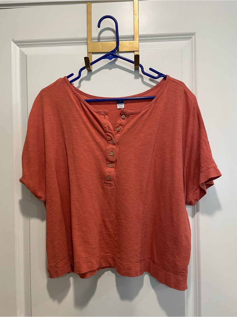 Old Navy Coral Henley Short Sleeve Tee